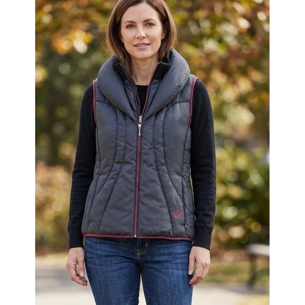 Harley-Davidson Womens XL Down Puffer Vest Gray Magenta Genuine MotorClothes